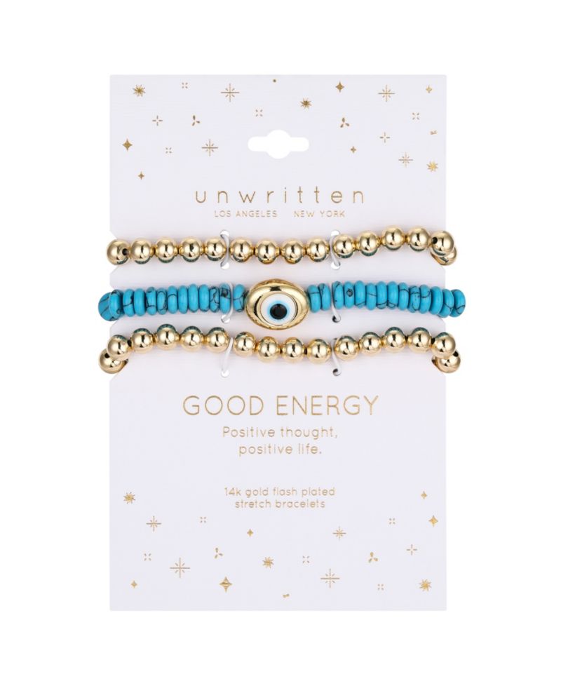 Turquoise Evil Eye and Beaded Stretch Bracelet Set