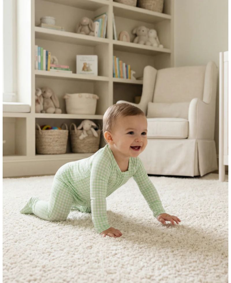 Baby Boy's Pistachio Gingham Bamboo Sleeper