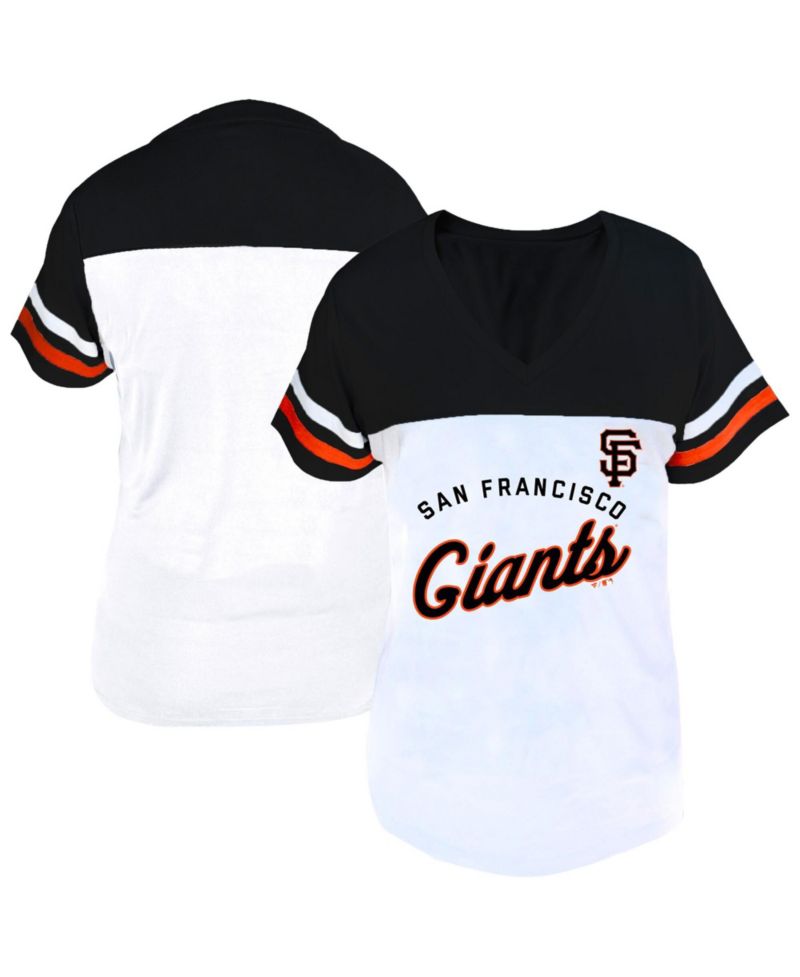 Women's White/Black San Francisco Giants Plus Size Two-Stripe V-Neck T-Shirt