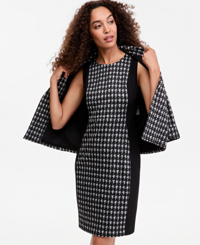 Women's Houndstooth 3/4-Sleeve Open-Front Blazer