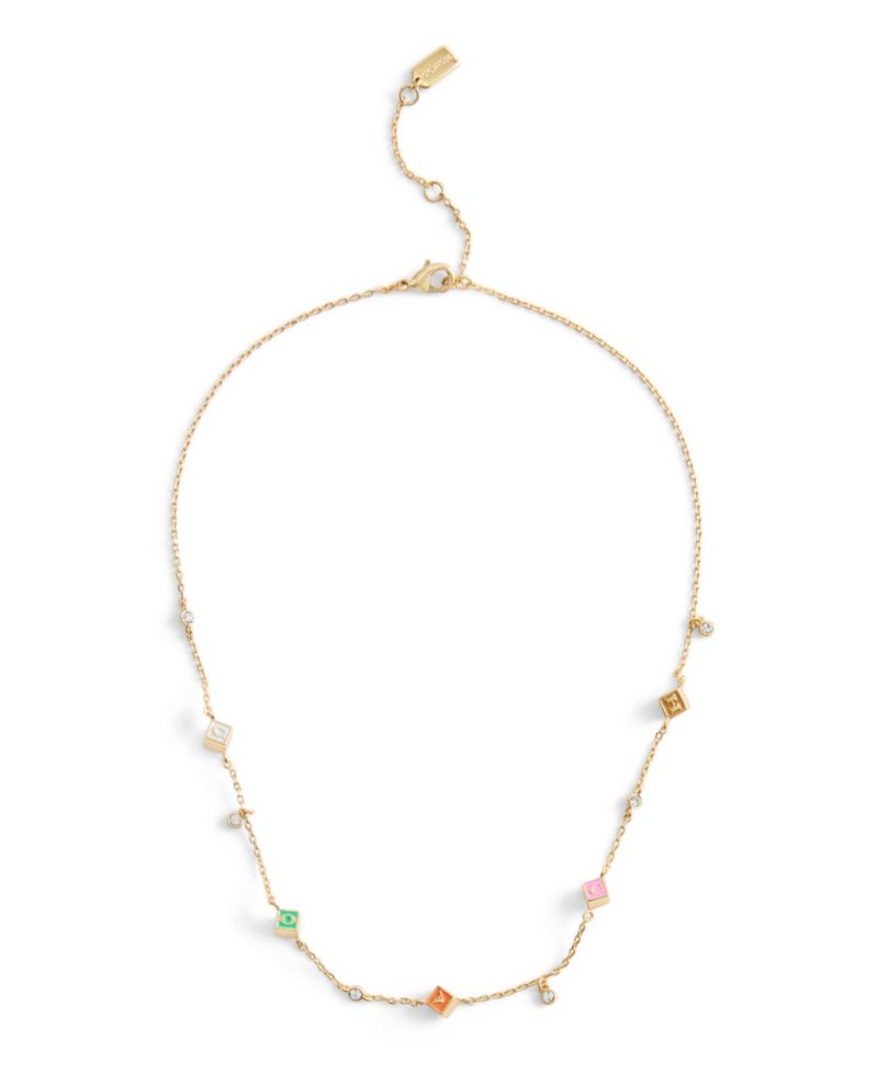 Faux Stone Signature Logo Enamel Cube Strand Necklace