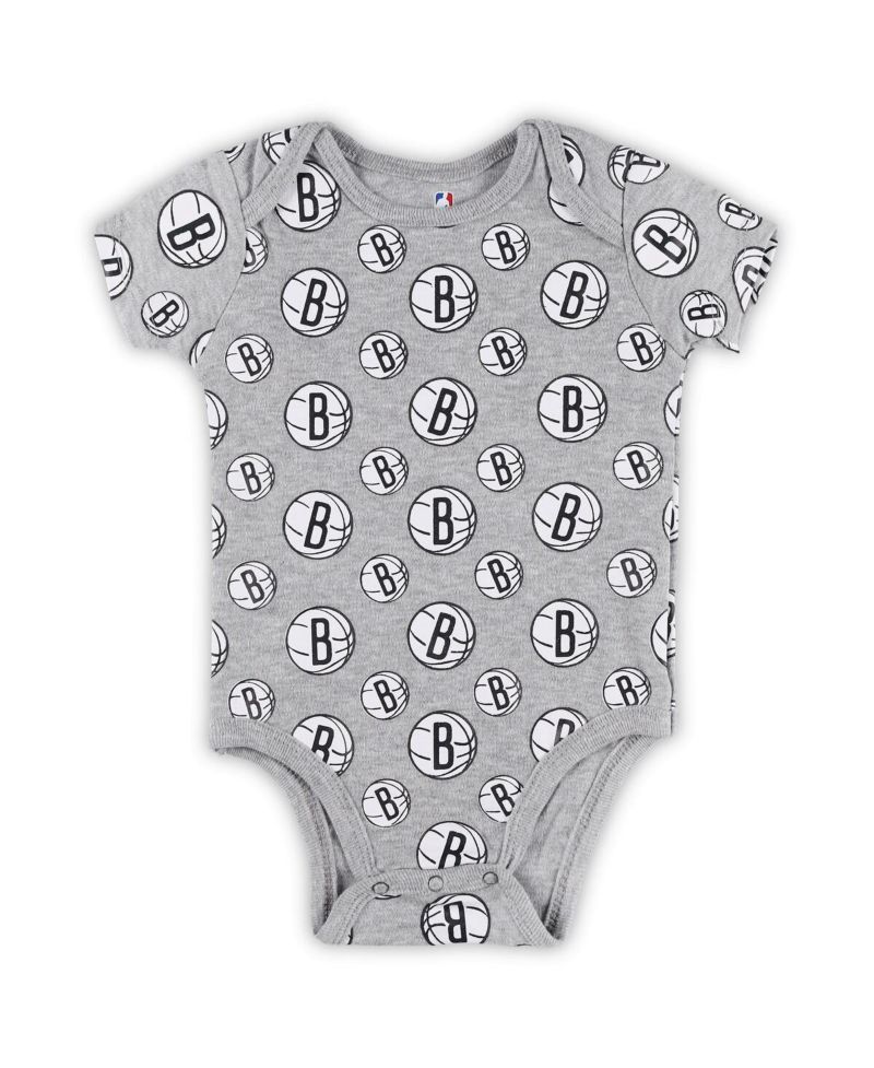 Newborn and Infant Boys and Girls Gray Brooklyn Nets Two-Pack Double Up Bodysuit Set