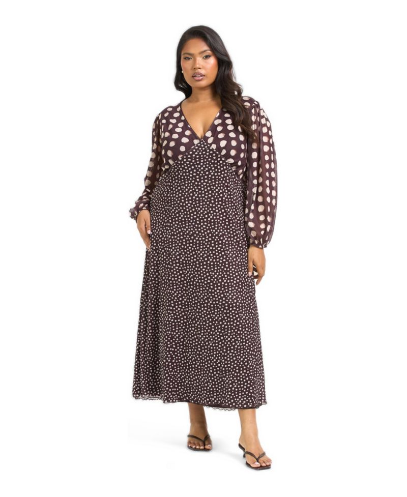 Women's Polka Dot Mesh Midi Dress