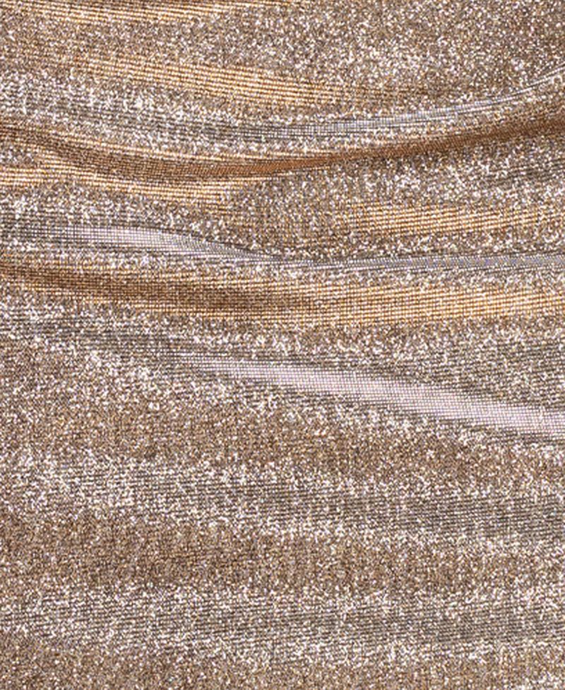 Petite Metallic Asymmetrical Neckline Sleeveless Gown