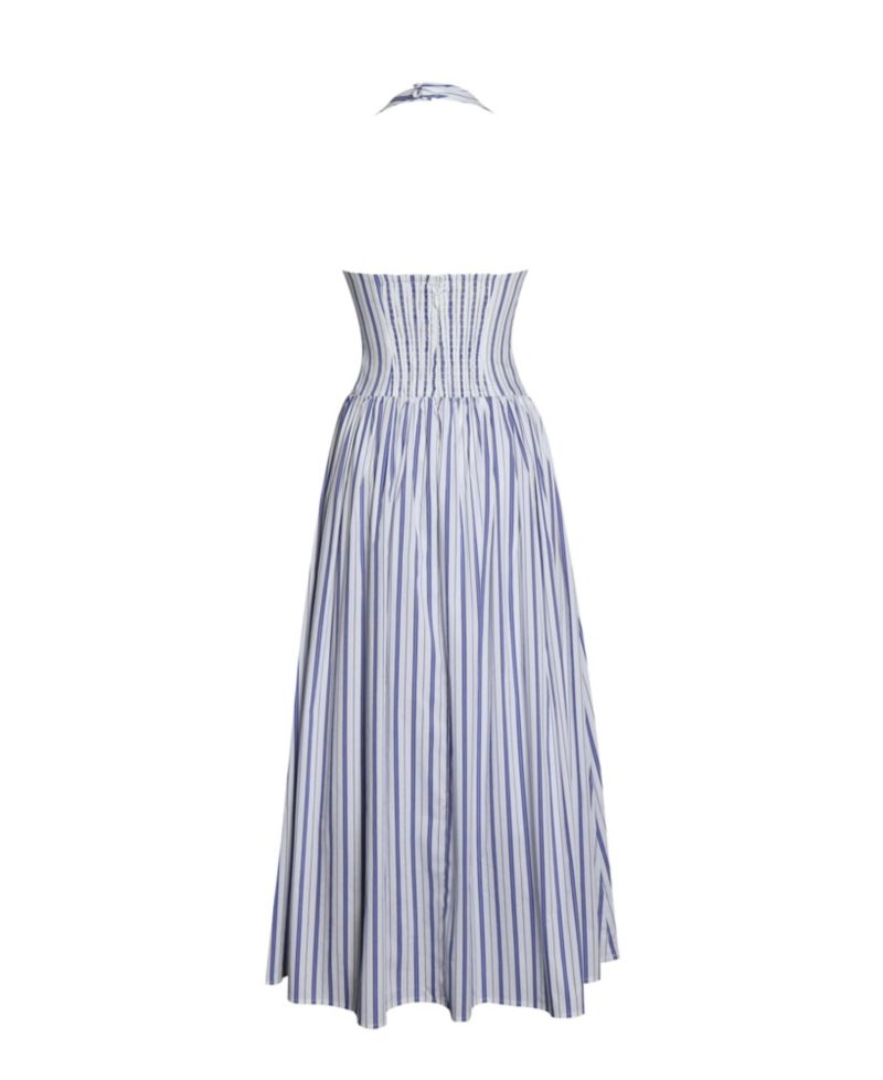 Women's Mackenna Navy Stripe Halter Smock Back Maxi Dress