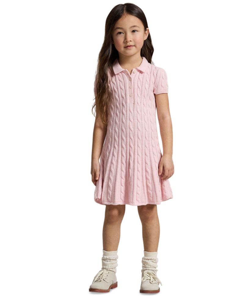 Girls' 2T-6X Cable-Knit Polo Sweater Dress