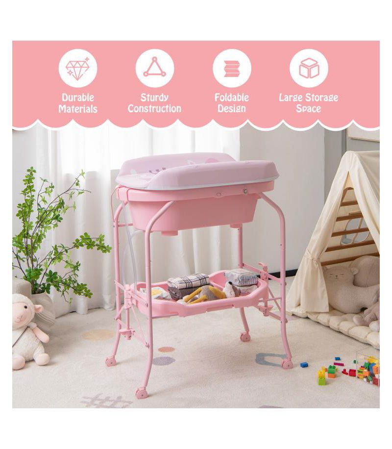 Portable Baby Changing Table with Storage Basket and Shelves