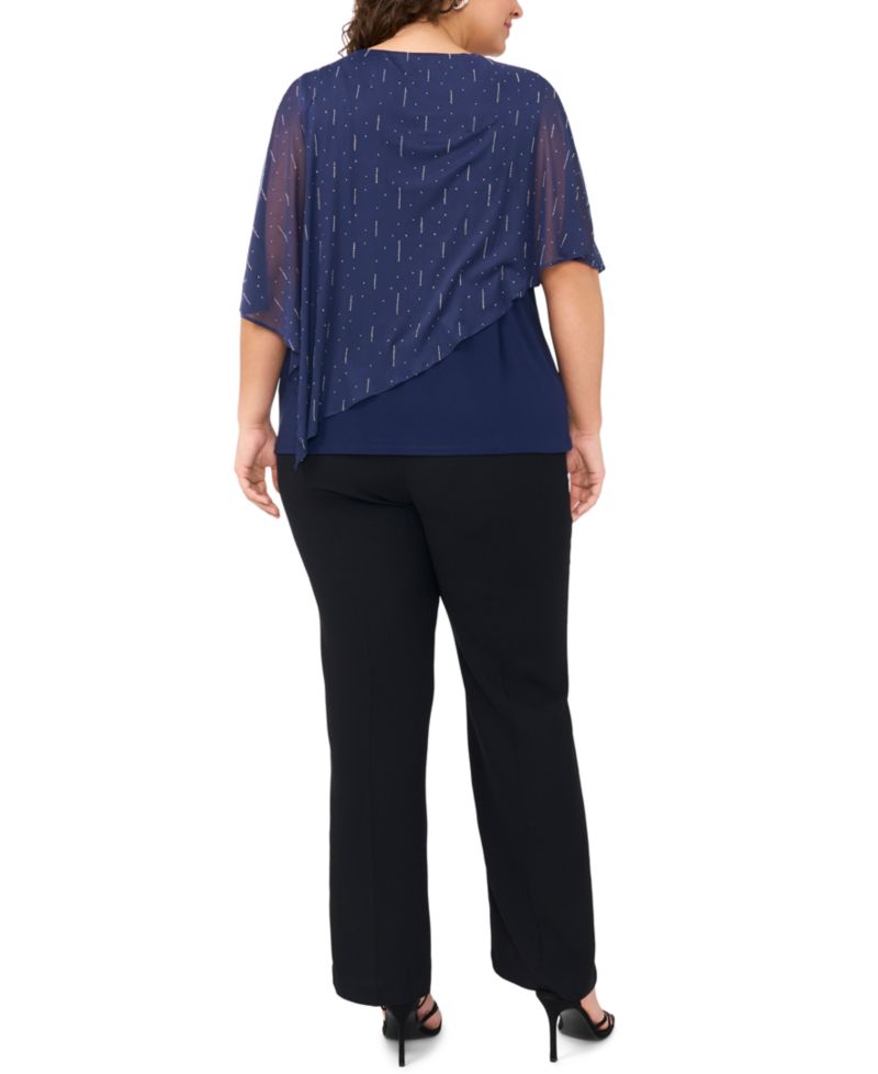 Plus Size Cape Overlay Crewneck Top
