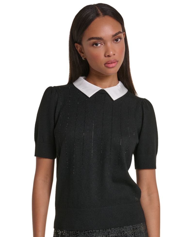Petite Twofer Short-Sleeve Sparkle Sweater