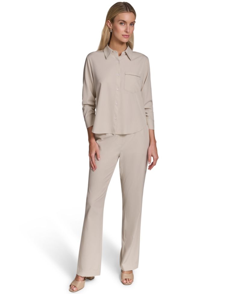 Women's Button-Down Shirt and Pull-On Straight Pants