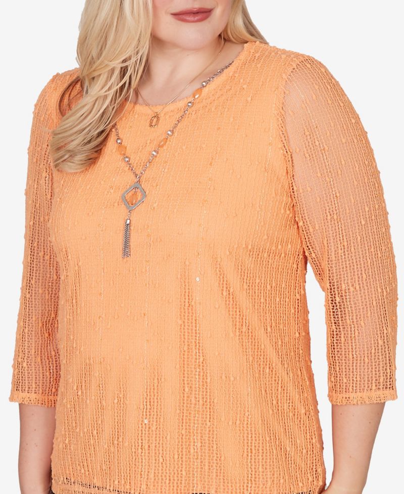Petite Beachcomber Bright Popcorn Mesh Top with Necklace