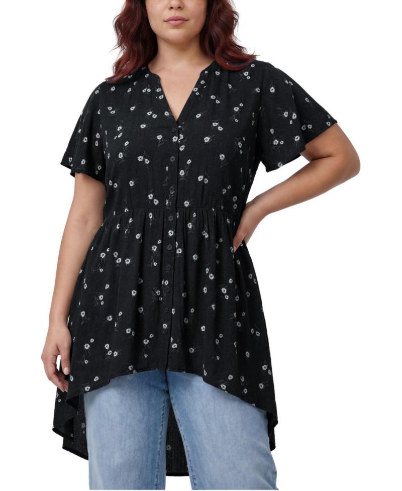 Plus Size Lexie Babydoll Floral Short-Sleeve Tunic