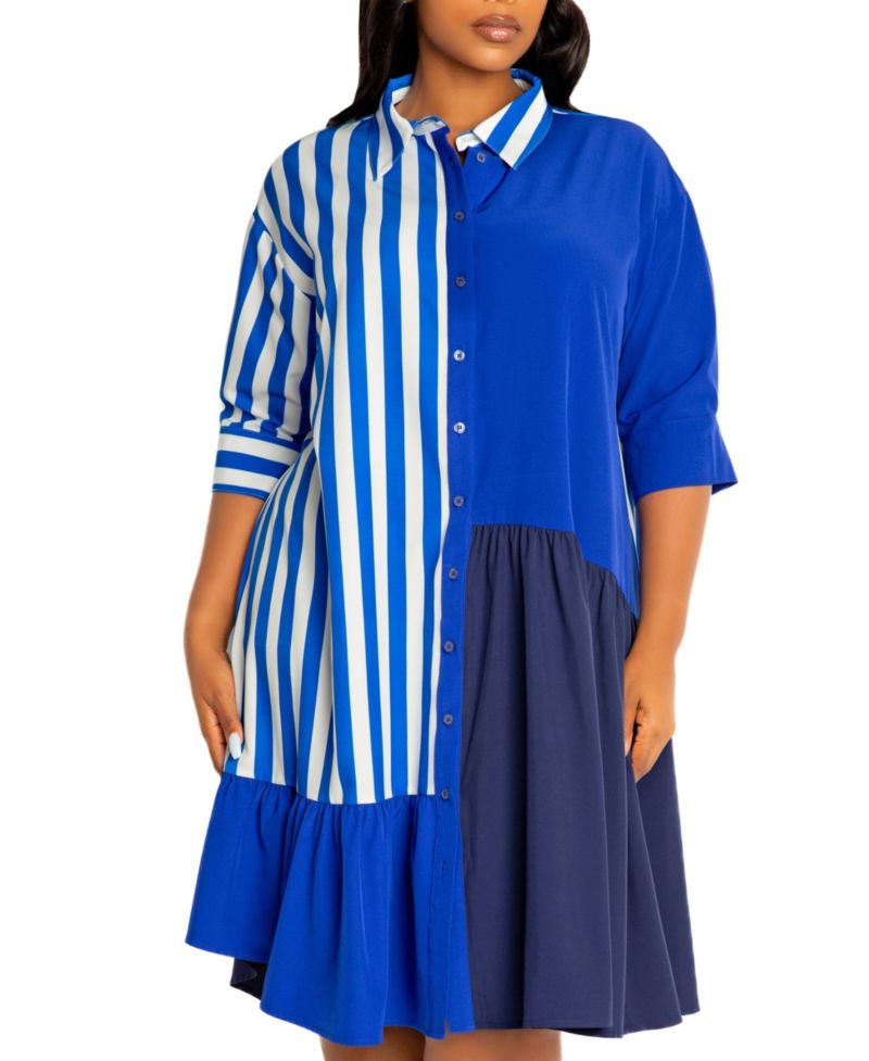 Women's Plus Size Mixed Stripe Shirt Dress