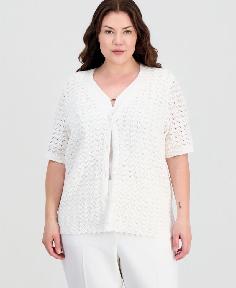 Petite V-Neck Button-Front Sweater