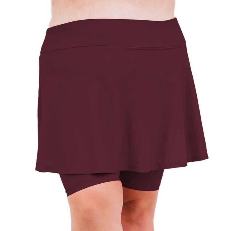 Plus Size Flared Mid-Thigh Swim Skirt With Bike Shorts