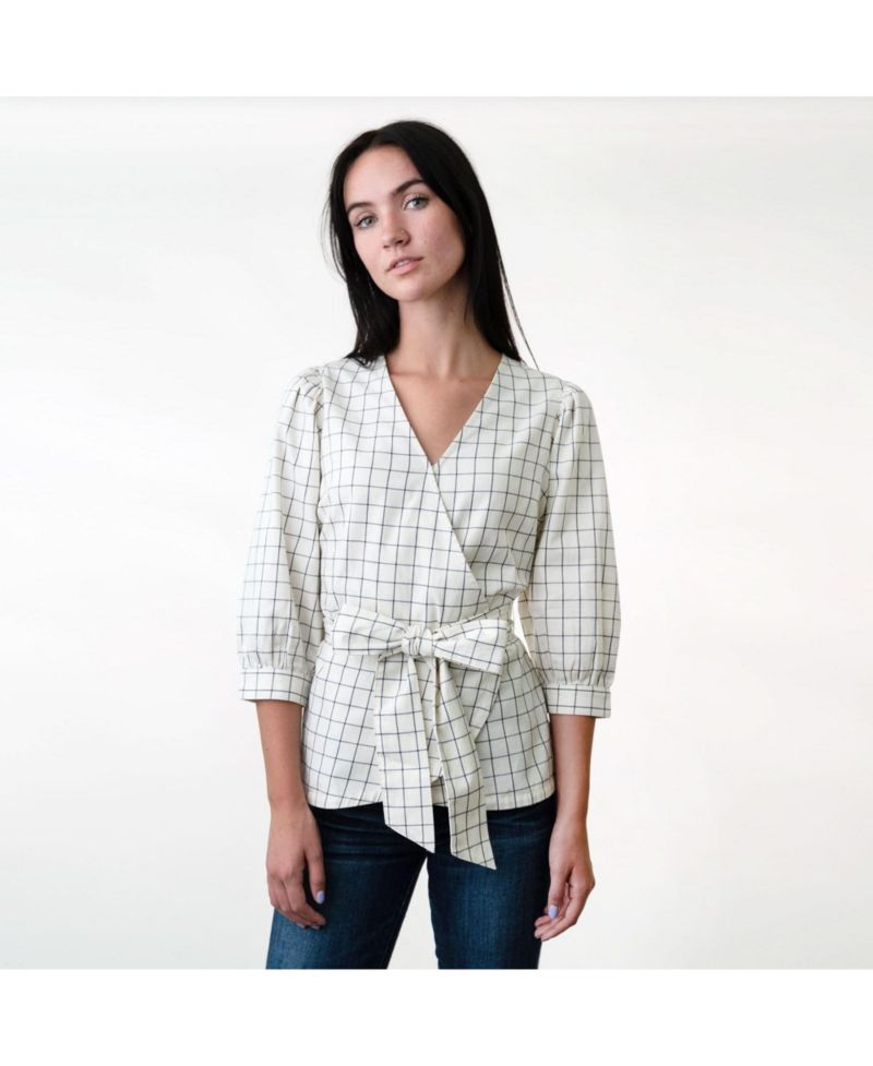 Women's Hope and Henry Puff Sleeve Wrap Top