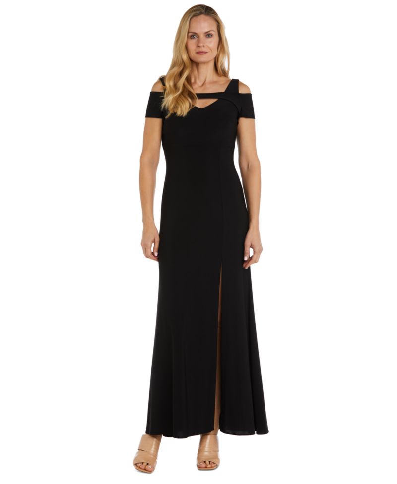 Nightway Cold-Shoulder Keyhole Gown