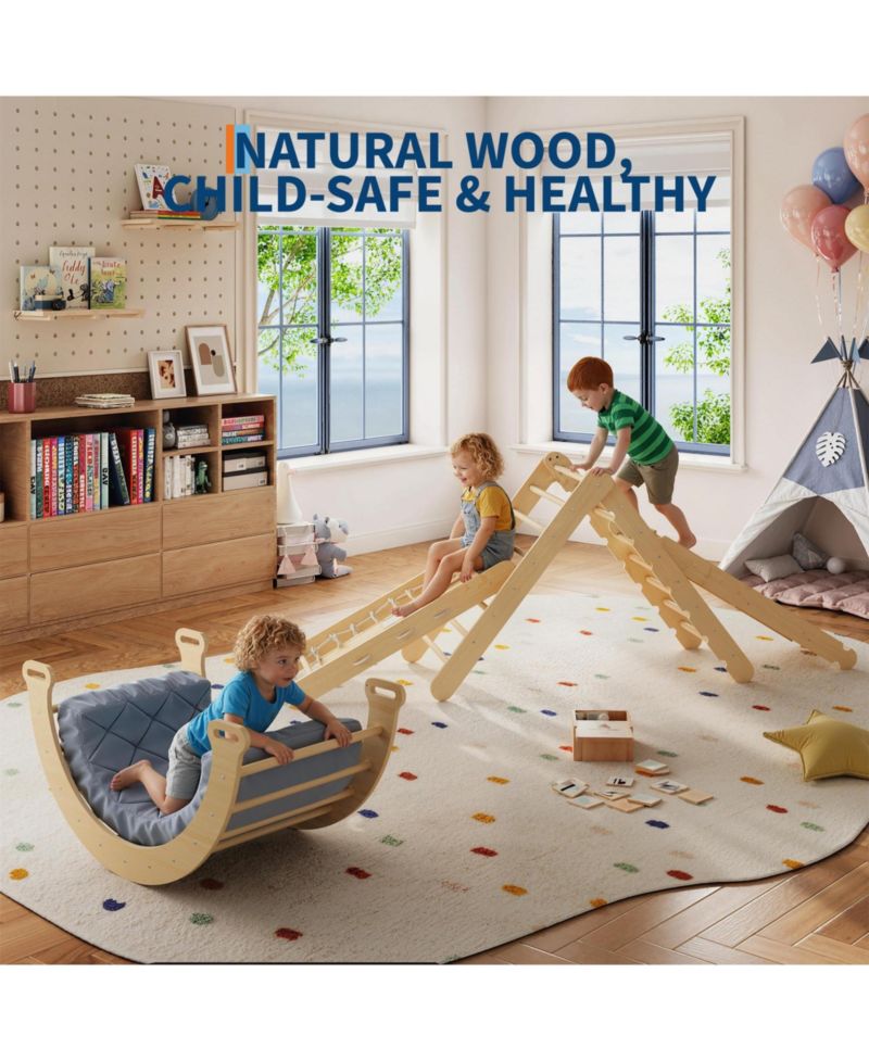 Ages 1-3 7-in-1 Educational Collapsible Wooden Climbing Triangle Set