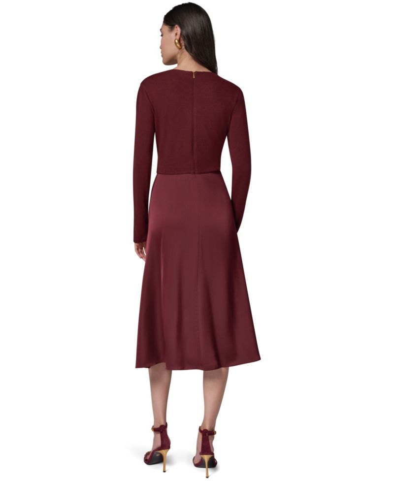 Women's Long Sleeve Waist Long-Sleeve Fit-and-Flare Midi Dress
