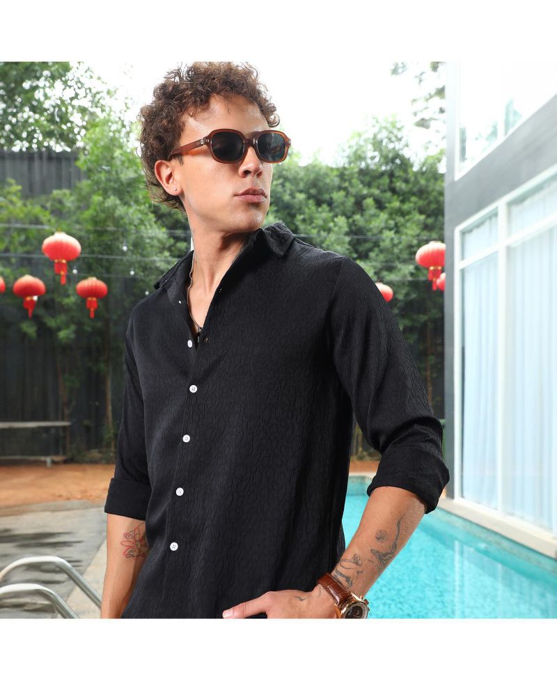 Men's Onyx Black Abstract-Textured Shirt
