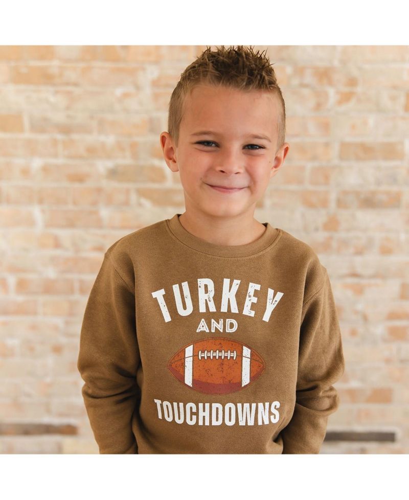 Boys' 4-20 Turkey and Touchdowns Thanksgiving Crewneck Long-Sleeve Sweatshirt