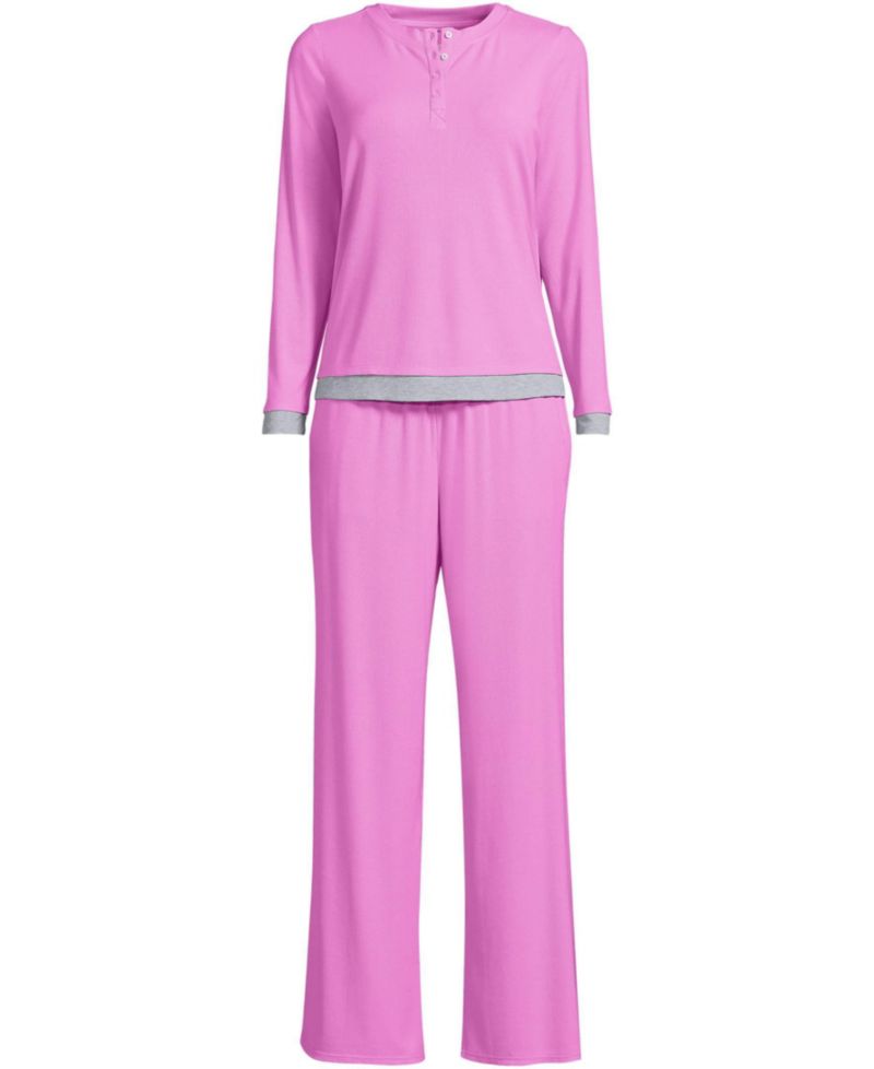 Women's Henley-Style Long-Sleeve Top and Wide-Leg Pants, 2-Piece Set