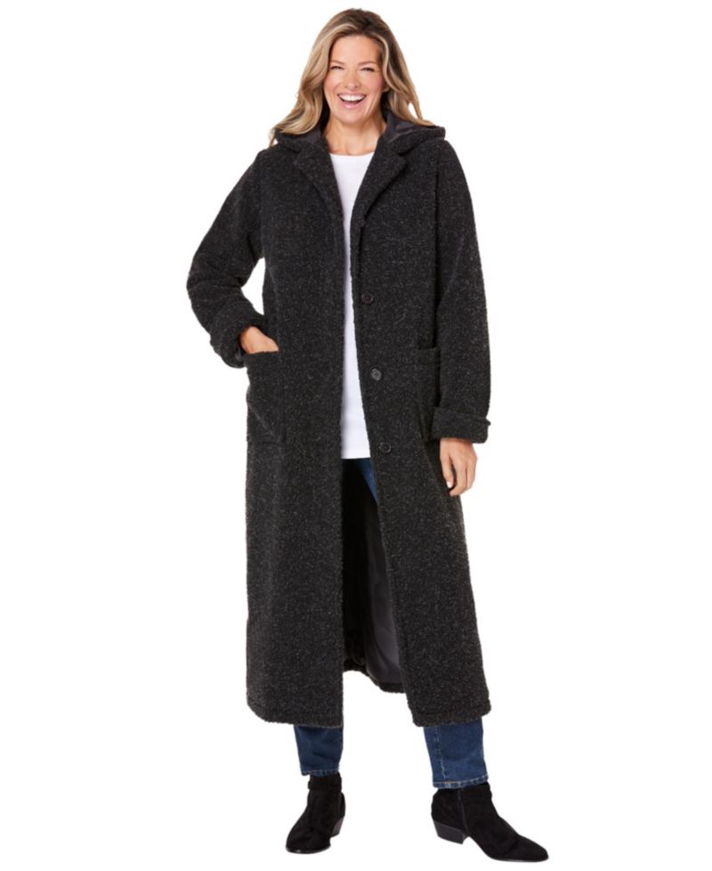 Plus Size Long Hooded Berber Fleece Coat
