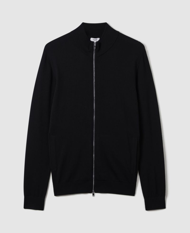 Men's Hampshire Merino Wool Funnel-Neck Cardigan
