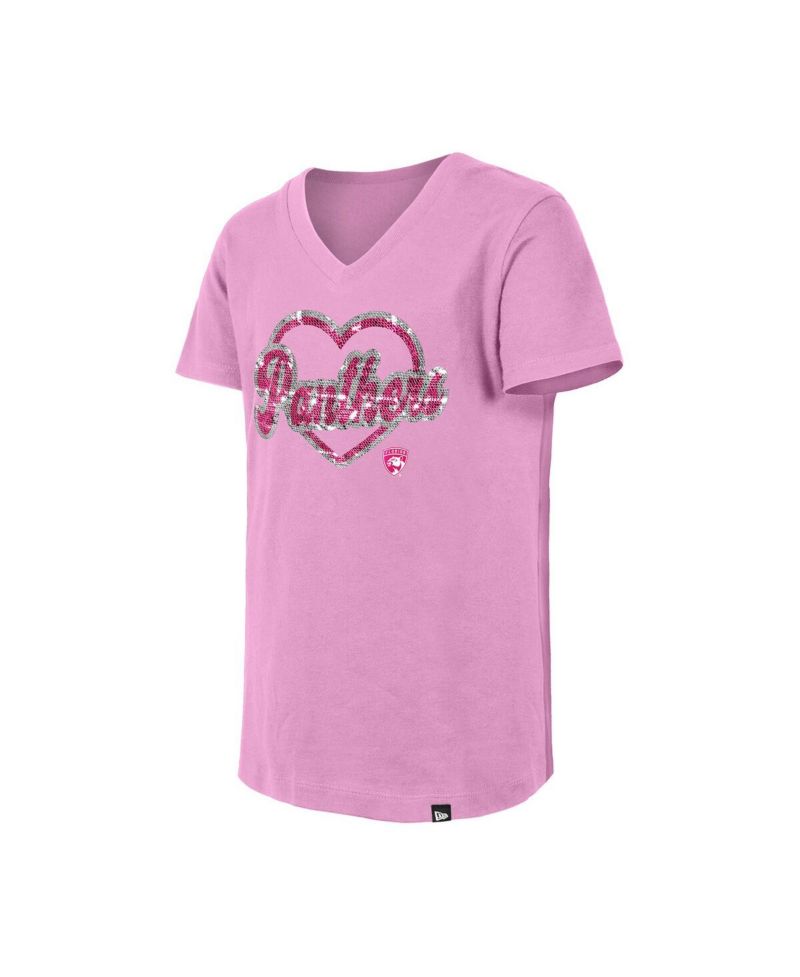 Big Girls Pink Florida Panthers Flip Sequin V-Neck T-Shirt