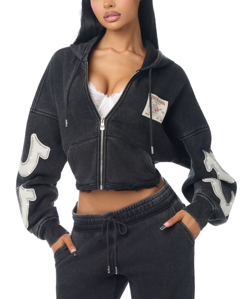 Women's Classic Full-Zip Cropped Cotton-Blend Hoodie
