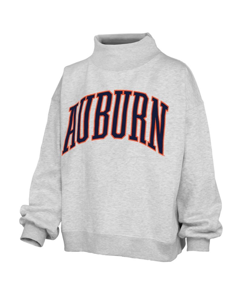 Women's Heather Gray Auburn Tigers Oversized Nelson Mock Neck Sweatshirt