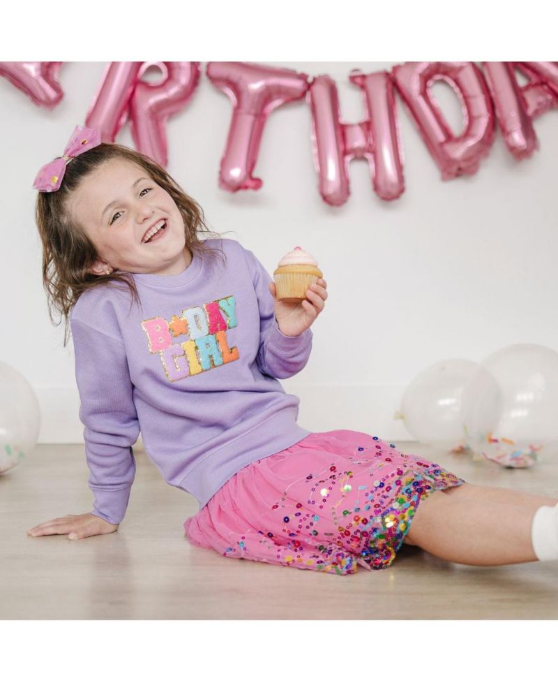 Little and Big Girls Birthday Girl Patch Sweatshirt