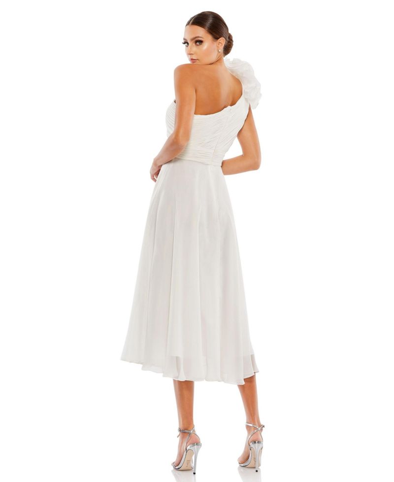 Women's Rosette One Shoulder Tea Length Dress