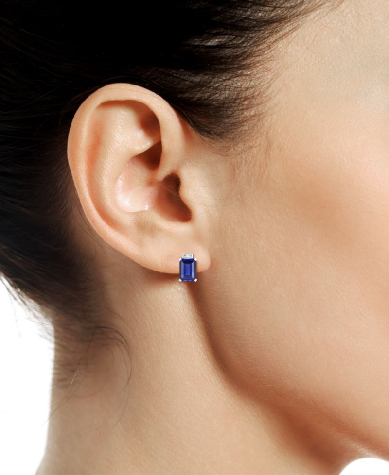 Lab-Grown Sapphire (2-1/3 ct. t.w.) & Lab-Grown White Sapphire (1/10 ct. t.w.) Earrings in Sterling Silver