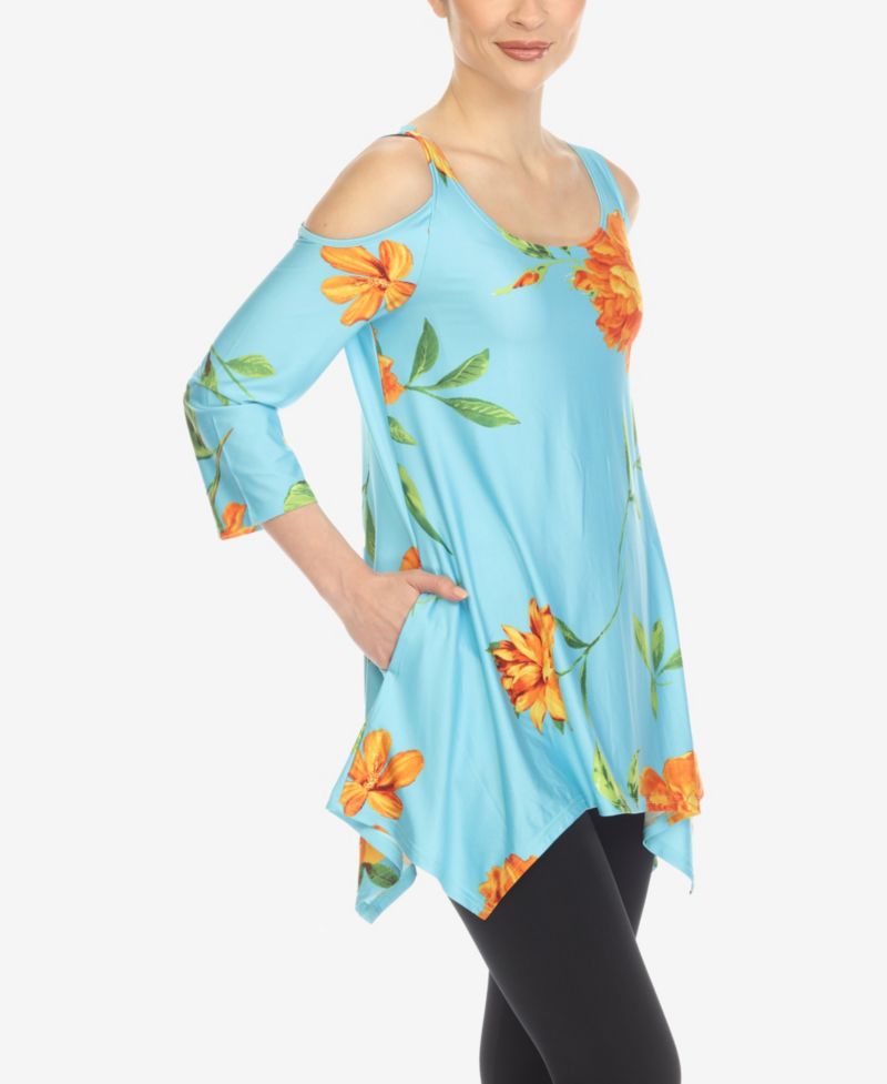 Women's Floral Printed Cold Shoulder Tunic Top
