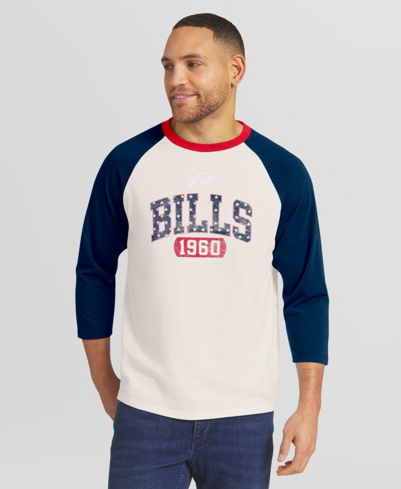 Men's Darius Rucker Collection by White/Navy Buffalo Bills Americana 3/4 Sleeve Raglan T-Shirt