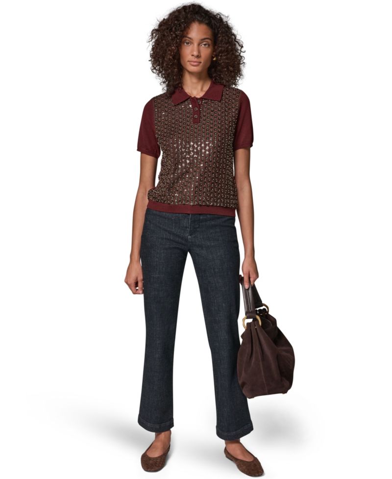 Women's Merino Wool-Blend Short-Sleeve Polo Sweater