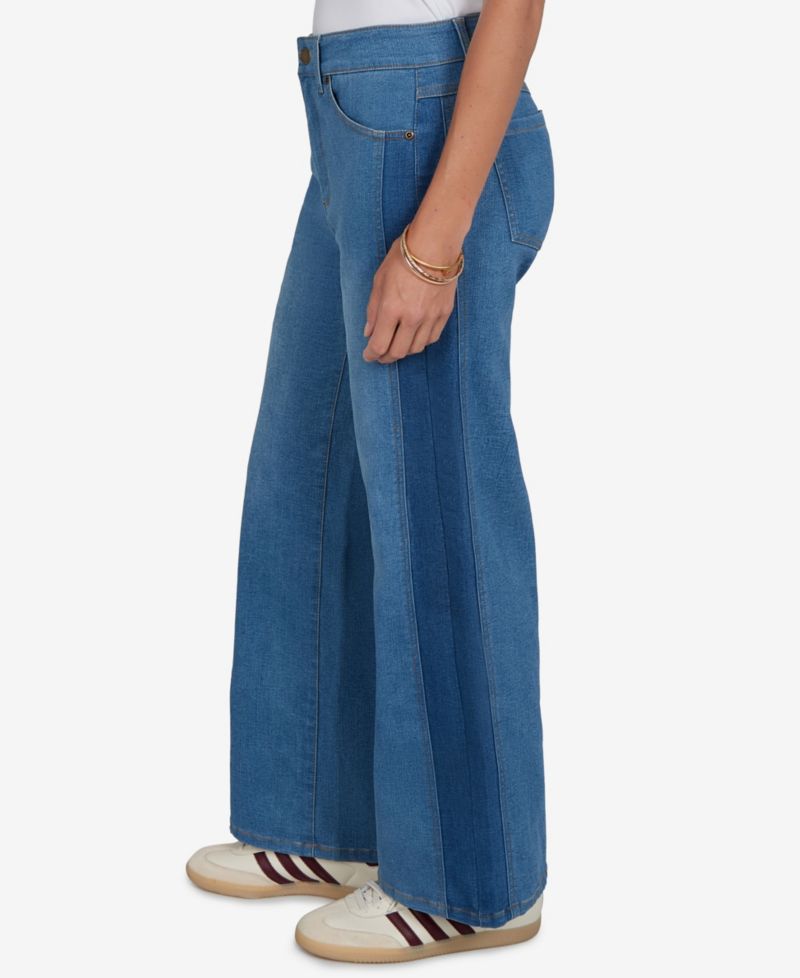 Petite Pull-On Wide-Leg Two-Tone Jeans