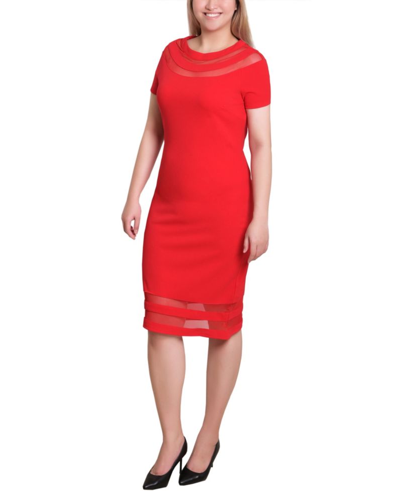 Petite Short Sleeve Dress with Mesh Insets