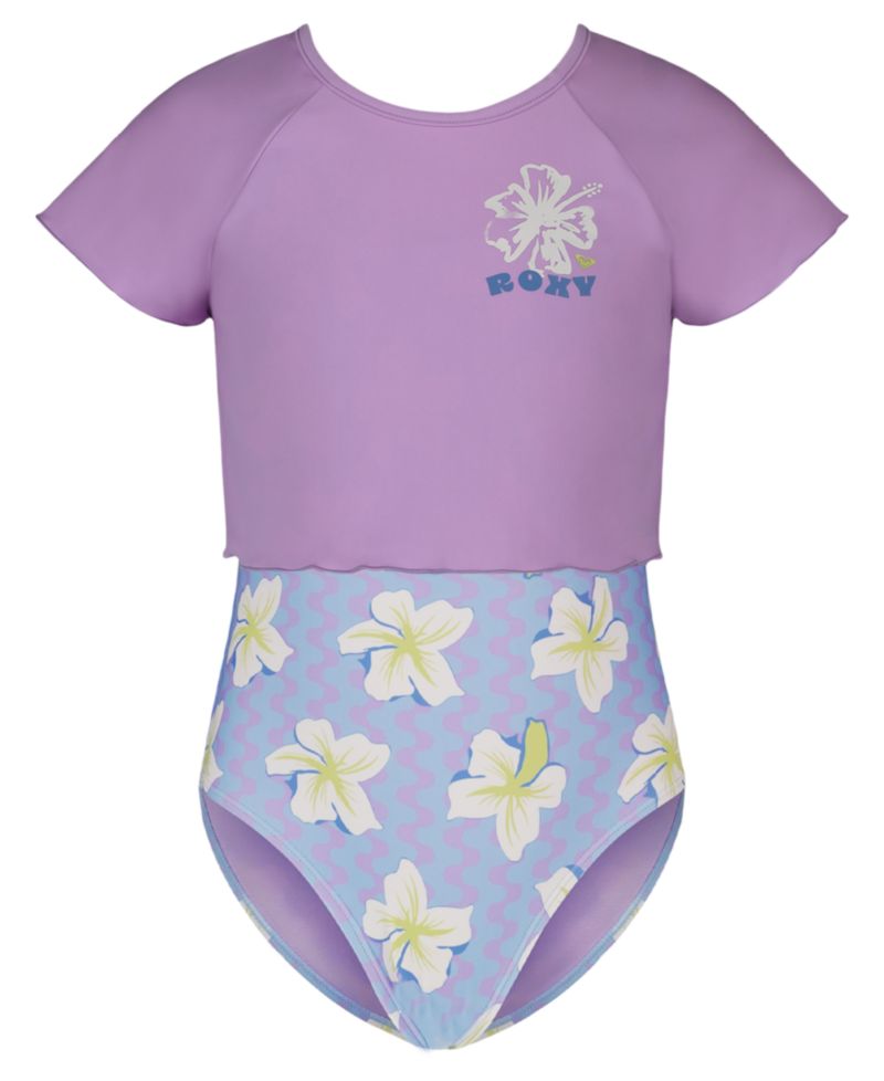 Girls' 8-16 Top & Zigzag Pattern One-Piece Swimsuit, 2-Piece Set
