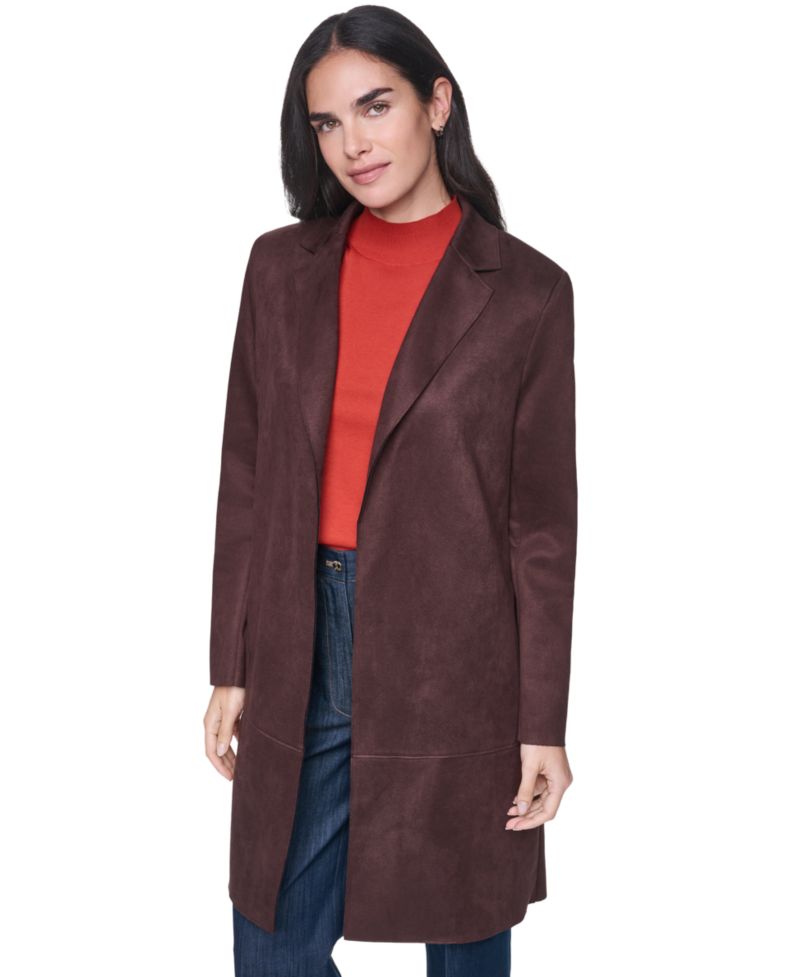 Women's Scuba Suede Topper Open-Front Faux Suede Jacket