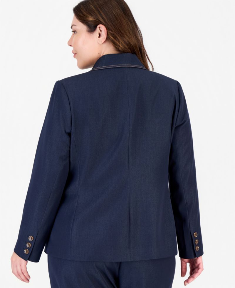 Plus Size Denim One-Button Blazer
