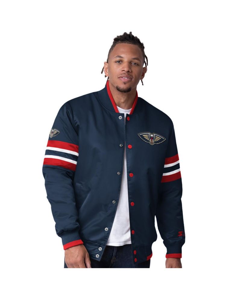 Men's Navy New Orleans Pelicans Scout Varsity Satin Full-Snap Jacket
