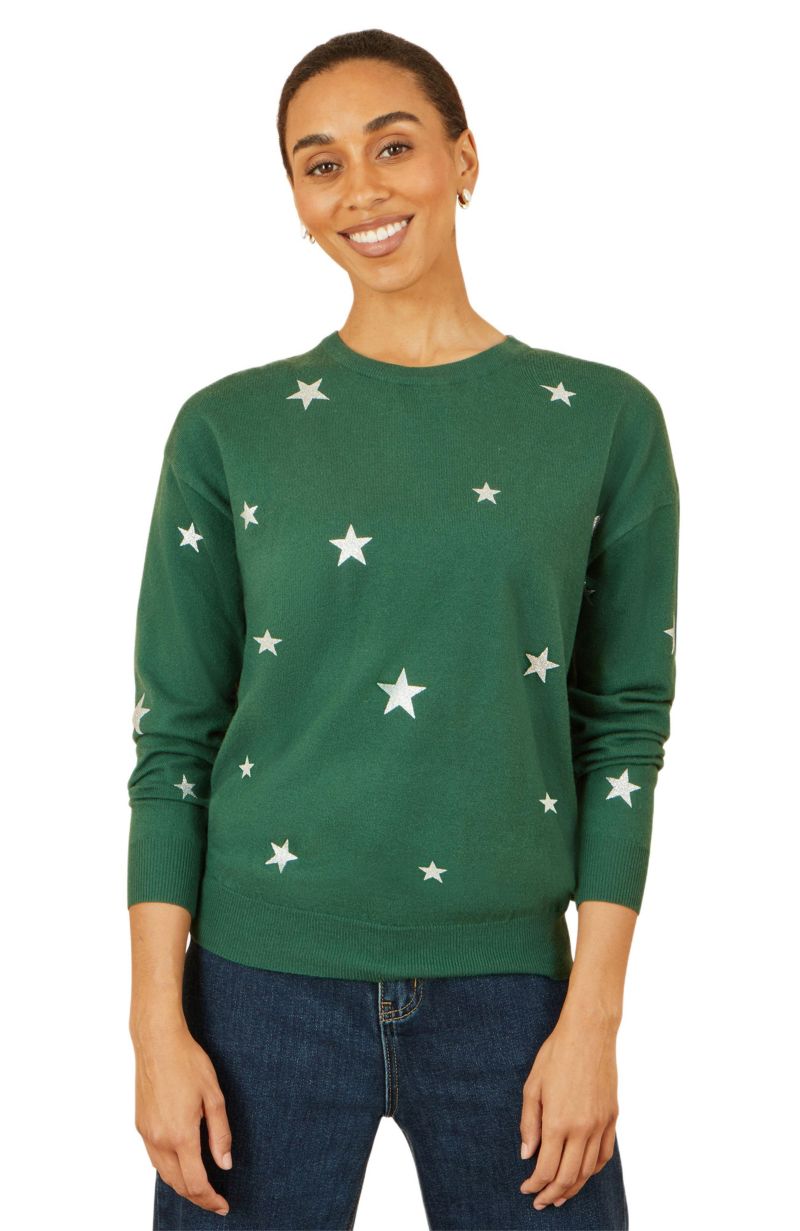 Women's Foil Star Print Relaxed Fit Sweater