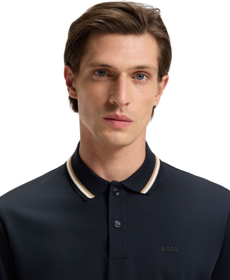 Men's Cotton Slim-Fit Striped Collar Polo Shirt