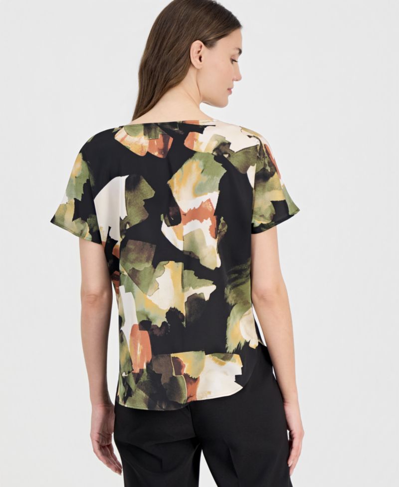 Petite Bateau Neck Short-Sleeve Printed Top