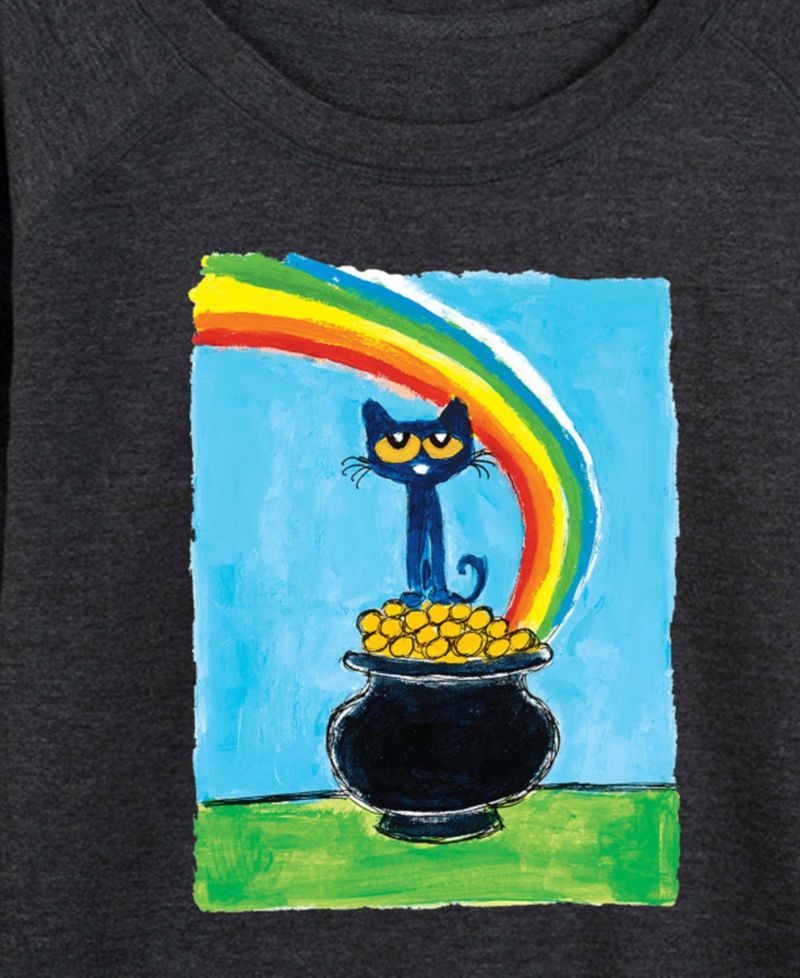 Plus Size Pete the Cat St. Patrick's Day Rainbow Pot Of Gold Graphic Crewneck T-Shirt