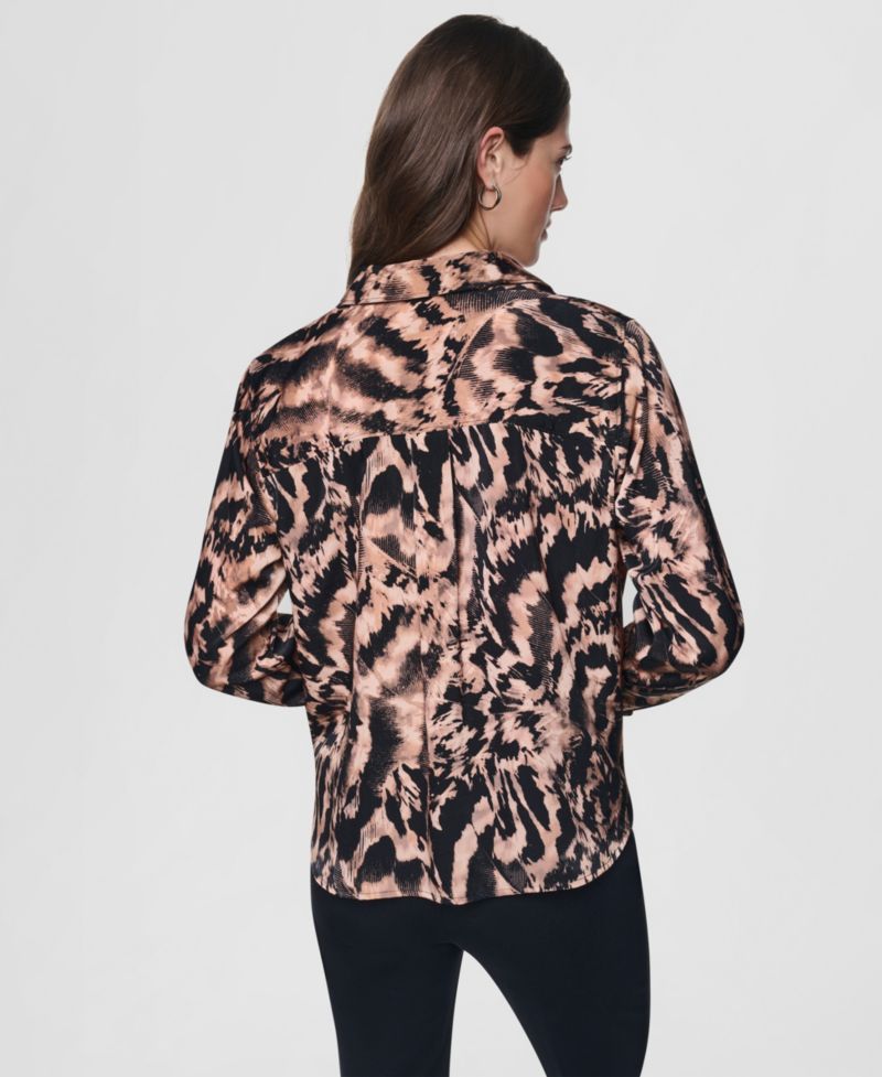 Women's Printed Twist-Front Long-Sleeve Shirt