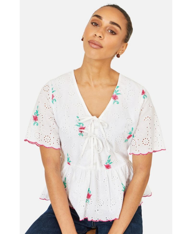Women's Broderie Anglaise Embroidered Tie Top