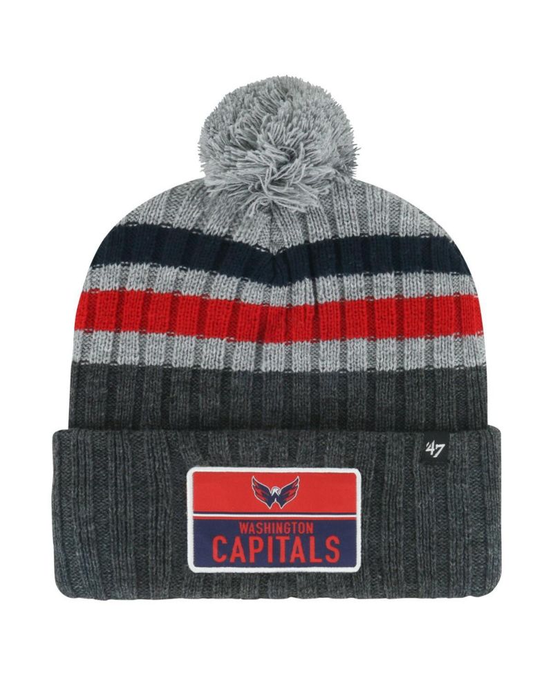 Men's Gray Washington Capitals Stack Patch Cuffed Knit Hat with Pom